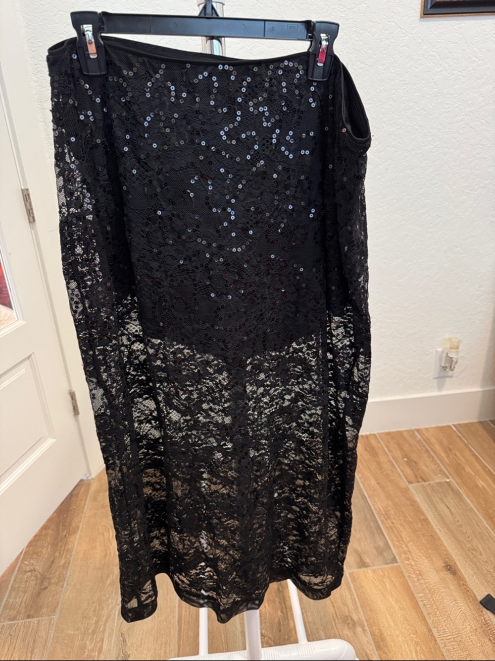 Transparent is all over the runway! Lace Overlay  skirt in black, elastic waist!